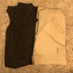 Tan and dark green cargo pants